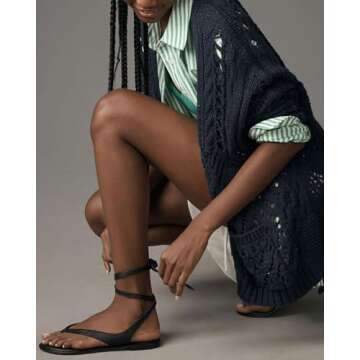 Molozoey Black Ankle Strap Flat Sandals for Women Comfortable Lace Up T-Strap Slip on Flip Flops Flats Ladies Fashion Cute Thong Sandals Summer Soft Flip Flops Sandals