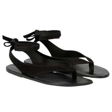 Molozoey Black Ankle Strap Flat Sandals for Women Comfortable Lace Up T-Strap Slip on Flip Flops Flats Ladies Fashion Cute Thong Sandals Summer Soft Flip Flops Sandals