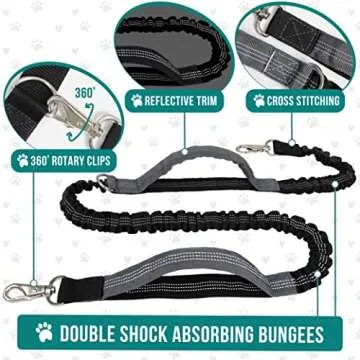 PetAmi Hands Free Dog Leash, Dog Running Leash Belt Bag for Walking, Jogging, Dog Waist Double Zipper Pouch with Poop Bag Dispenser, Dual Padded Handles Reflective Bungee Leash, Double (Purple)