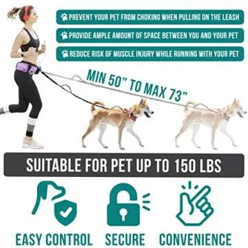 PetAmi Hands Free Dog Leash, Dog Running Leash Belt Bag for Walking, Jogging, Dog Waist Double Zipper Pouch with Poop Bag Dispenser, Dual Padded Handles Reflective Bungee Leash, Double (Purple)