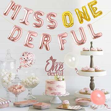 Miss Onederful 1st Birthday Decorations for Girls, Miss Onederful Balloons Banner Rose Gold, Monthly Photo Banner Cake Topper, Little Miss Wonderful First Birthday Party Supplies