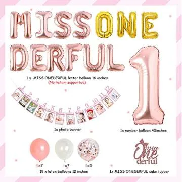 Miss Onederful 1st Birthday Decorations for Girls, Miss Onederful Balloons Banner Rose Gold, Monthly Photo Banner Cake Topper, Little Miss Wonderful First Birthday Party Supplies