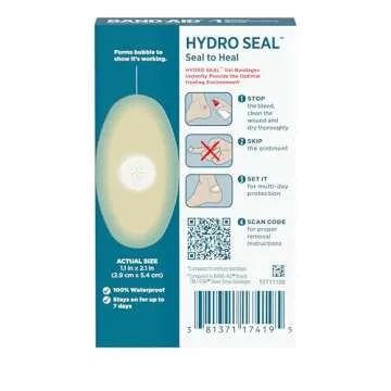 Band-Aid Brand Adhesive Bandages Hydro Seal Wound Care Bandages, Hydrocolloid Gel Heel Bandages Support Better Healing for Blisters, Cuts & Scrapes, Long Lasting Waterproof Bandages, 6 ct