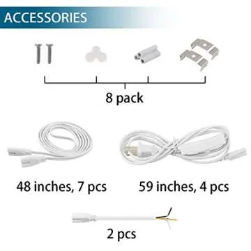 Barrina (Pack of 8 LED T5 Integrated Single Fixture, 4FT, 2200lm, 5000K, 20W, Utility Shop Light, Ceiling and Under Cabinet Light, ETL Listed, with Built-in ON/Off Switch