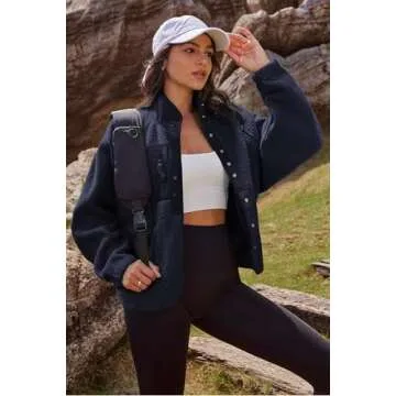 Nirovien Sherpa Jacket Women Fleece Jacket Button Down Jacket with Pockets Fuzzy Coat Teddy Bear Jacket(Navy,M)