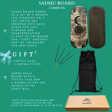 TENGRY Sadhu Board, Engraved Sadhu Board, Natural Wood Sadhu, Compact Sadhu Board for Yoga Practice Meditation, Handmade Nails Board, Acupuncture Feet Massage, Yoga Gift (Let the Sun Warm Your Soul)