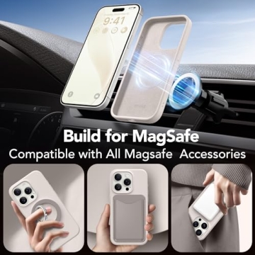 GONEZ for iPhone 15 Pro Case Compatible with Magsafe, [Screen Protector + Camera Lens Protector], Soft Silicone Shockproof Anti-Scratch Full Body Protective Phone Case 6.1" 2023, Stone