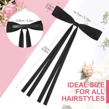 8 PCS Silky Satin Hair Bows with Tassel for Women Grils, Tassel Ribbon Bowknot Hair Clips for Ponytail Holder. Pink, Red Hair Bow and Black, White Barrettes Claw Bow