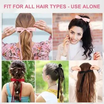 8 PCS Silky Satin Hair Bows with Tassel for Women Grils, Tassel Ribbon Bowknot Hair Clips for Ponytail Holder. Pink, Red Hair Bow and Black, White Barrettes Claw Bow