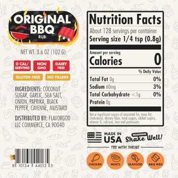 Flavor God 2 Bottles Original BBQ Rub Mix, Natural Healthy Spice Blend For Grilling Chicken, Wings, ...