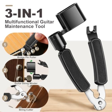 Effortless Guitar String Winder, Precision String Cutter, and Bridge Pin Puller Tool Kit for Musicia...
