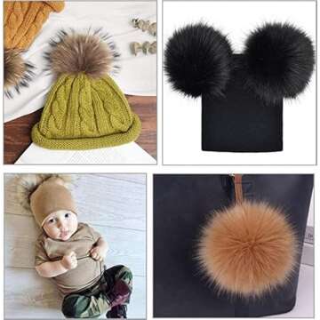 20 Pcs Faux Fur Pom Poms for Hats - 3.9 Inch Fluffy DIY Knitting Hat Pompoms with Elastic Loop, Removable Crochet Crafts Accessories for Shoes Scarves Gloves Bags Keychains (10 Color-Dark)