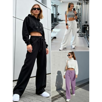 Trendy Queen Womens High Waisted Wide Leg Sweatpants