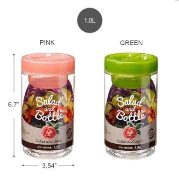 Komax Salad Bottle Set of 2, with Leak Proof Salad Sauce Dressing Case (Pink, Green)