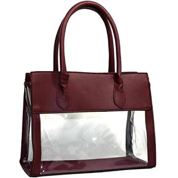 Way2Culture Clear Transparent Tote Purse Beach Bag Handbag - Burgundy