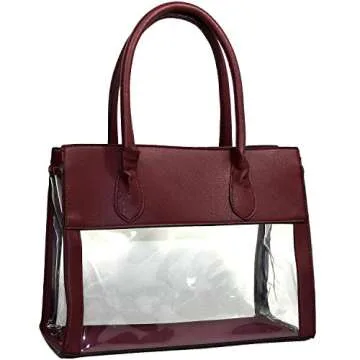 Way2Culture Clear Transparent Tote Purse Beach Bag Handbag - Burgundy
