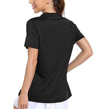 MIER Women's Golf Polo Shirts Collarless UPF 50+ Short Sleeve Tennis Running T-Shirts V-Neck
