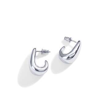 PAVOI Rhodium Plated Sterling Silver Post Statement Huggie Earrings | White Gold Dome Hoop Earrings for Women