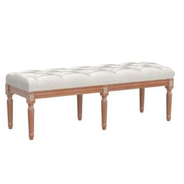 Tbfit Premium Extra-Long Upholstered Tufted Bed Bench Seat for Bedroom, Entryway Wood Bench with Sturdy Wooden Legs, Buttoned Vanity Rectangle Dining Bench (Beige)