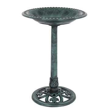 VINGLI Wild Bird Bath Green Patina Weather Resistant Resin Pedestal Birdbaths Antique Sculpture Fini...