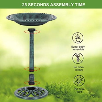 VINGLI Green Patina Bird Bath - Lightweight & Stylish Outdoor Decor