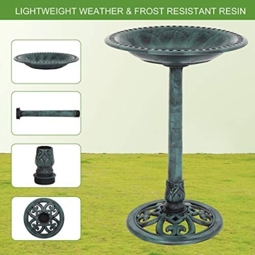 VINGLI Green Patina Bird Bath - Lightweight & Stylish Outdoor Decor