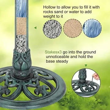 VINGLI Green Patina Bird Bath - Lightweight & Stylish Outdoor Decor