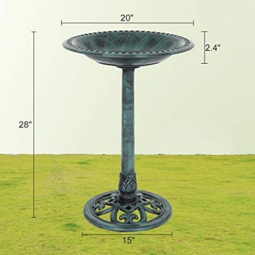 VINGLI Green Patina Bird Bath - Lightweight & Stylish Outdoor Decor
