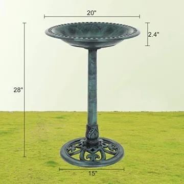 VINGLI Green Patina Bird Bath - Lightweight & Stylish Outdoor Decor