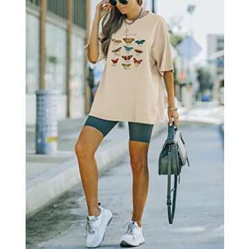 TAKEYAL Oversized T-Shirts for Women Short Sleeve Butterfly Graphic Bible Printed Loose Casual Tees Christ Shirt Tops Apricot S