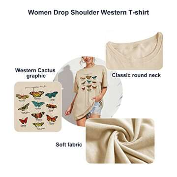 TAKEYAL Oversized T-Shirts for Women Short Sleeve Butterfly Graphic Bible Printed Loose Casual Tees Christ Shirt Tops Apricot S