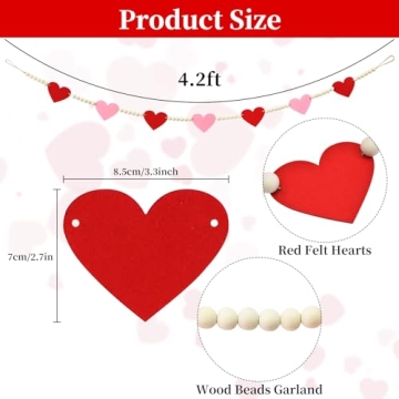 Felt Heart Wooden Beads Garland for Valentine's and Love