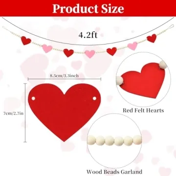 Felt Heart Wooden Beads Garland for Valentine's and Love