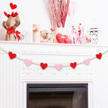 Felt Heart Wooden Beads Garland for Valentine's and Love