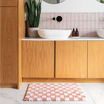 Banilla Bathroom Rugs, Extra Soft Double Thickness Microfibre, Super Absorbent with Non Slip Rubber Backing, Quick Drying, Machine Washable Bath Mats for Bathroom Floor, Shower & Sink, 20" x 31" Pink