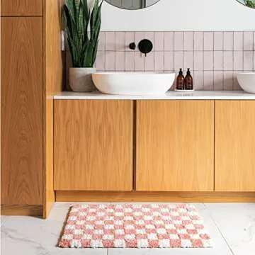 Banilla Bathroom Rugs, Extra Soft Double Thickness Microfibre, Super Absorbent with Non Slip Rubber Backing, Quick Drying, Machine Washable Bath Mats for Bathroom Floor, Shower & Sink, 20" x 31" Pink