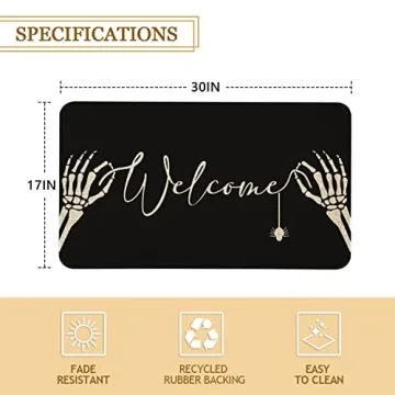 Roszwtit Halloween Door Mat 30 X 17 Inch Halloween Skull Doormat Indoor Outdoor Entrance Floor Mat Non Slip Halloween Decor Rubber Welcome Mats