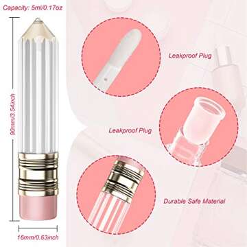 RONRONS 12 Pieces Pencil Lip Gloss Tubes, Empty Mini Pencil Shaped Lip Gloss Tubes Containers Clear Lip Balm Tube Plastic Refillable Bottle for Women Girls Gifts, 5ml
