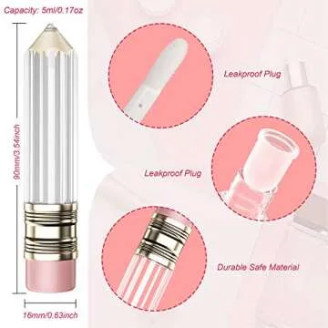 RONRONS 12 Pieces Pencil Lip Gloss Tubes, Empty Mini Pencil Shaped Lip Gloss Tubes Containers Clear Lip Balm Tube Plastic Refillable Bottle for Women Girls Gifts, 5ml
