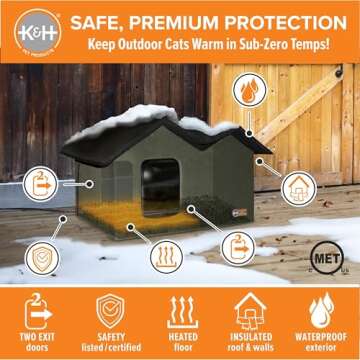 K&H Pet Products Extra-Wide Heated Outdoor Cat House for Outside Pets in Winter, Weatherproof Outdoo...
