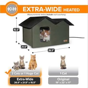 K&H Pet Products Extra-Wide Heated Outdoor Cat House for Outside Pets in Winter, Weatherproof Outdoor House for Ferals, Insulated Shelter, 2 Doors, Waterproof Heated Cat Bed, Safety Listed - Olive