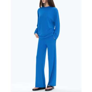 C202 Two Piece Sets for Women Fall Outfits 2024 Trendy Sweatsuits Tracksuit Loose Fit Tops Lounge Pants, Neon Blue Small