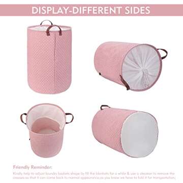 DOKEHOM 49L Freestanding Laundry Basket with Drawstring Lid, Large Collapsible Laundry Hamper with handle for Bedroom, Bathroom, Laundry Room, Colloge (Blue Star)