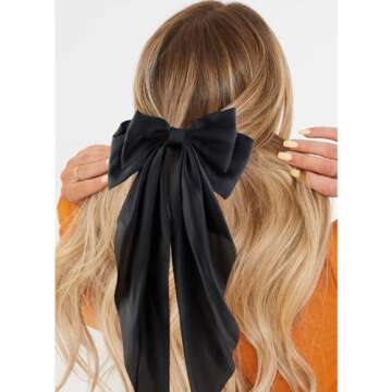 Canitor Hair Bows for Women Silky Satin Hair Ribbon Barrettes Clip Oversized Long Tail Hair Bows Cute Aesthetic Coquette Fashion Hair Accessories Preppy Teen Girl Gifts Trendy Stuff Things