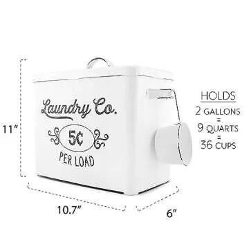 AuldHome Design Farmhouse Laundry Powder Container, White Enamelware Detergent Bin w/ Scoop