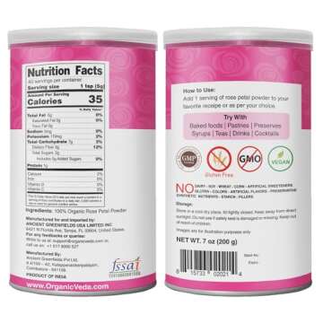Organic Veda Edible Rose Petal Powder - Versatile for Cooking, Skin & Hair Care