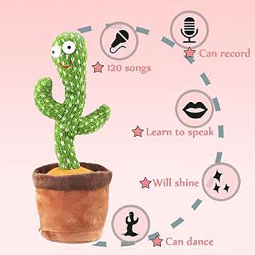 Dancing Cactus Talking Toy,Wriggle Singing Mimicking Cactus,Repeat What You Say,Sing,Dance,Recording,LED(120 Songs)