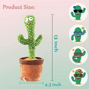 Dancing Cactus Talking Toy,Wriggle Singing Mimicking Cactus,Repeat What You Say,Sing,Dance,Recording,LED(120 Songs)