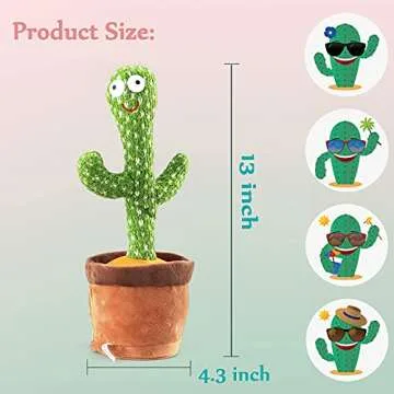 Dancing Cactus Talking Toy,Wriggle Singing Mimicking Cactus,Repeat What You Say,Sing,Dance,Recording,LED(120 Songs)
