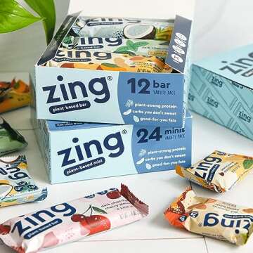 Zing Vegan Protein Bars Variety Pack - Top 6 Flavors, Gluten Free Nutrition Bars, High Protein & Fiber, Soy Free, Dairy Free Plant Based Protein, Kosher, Low Sugar, No Sugar Alcohols - 12 count